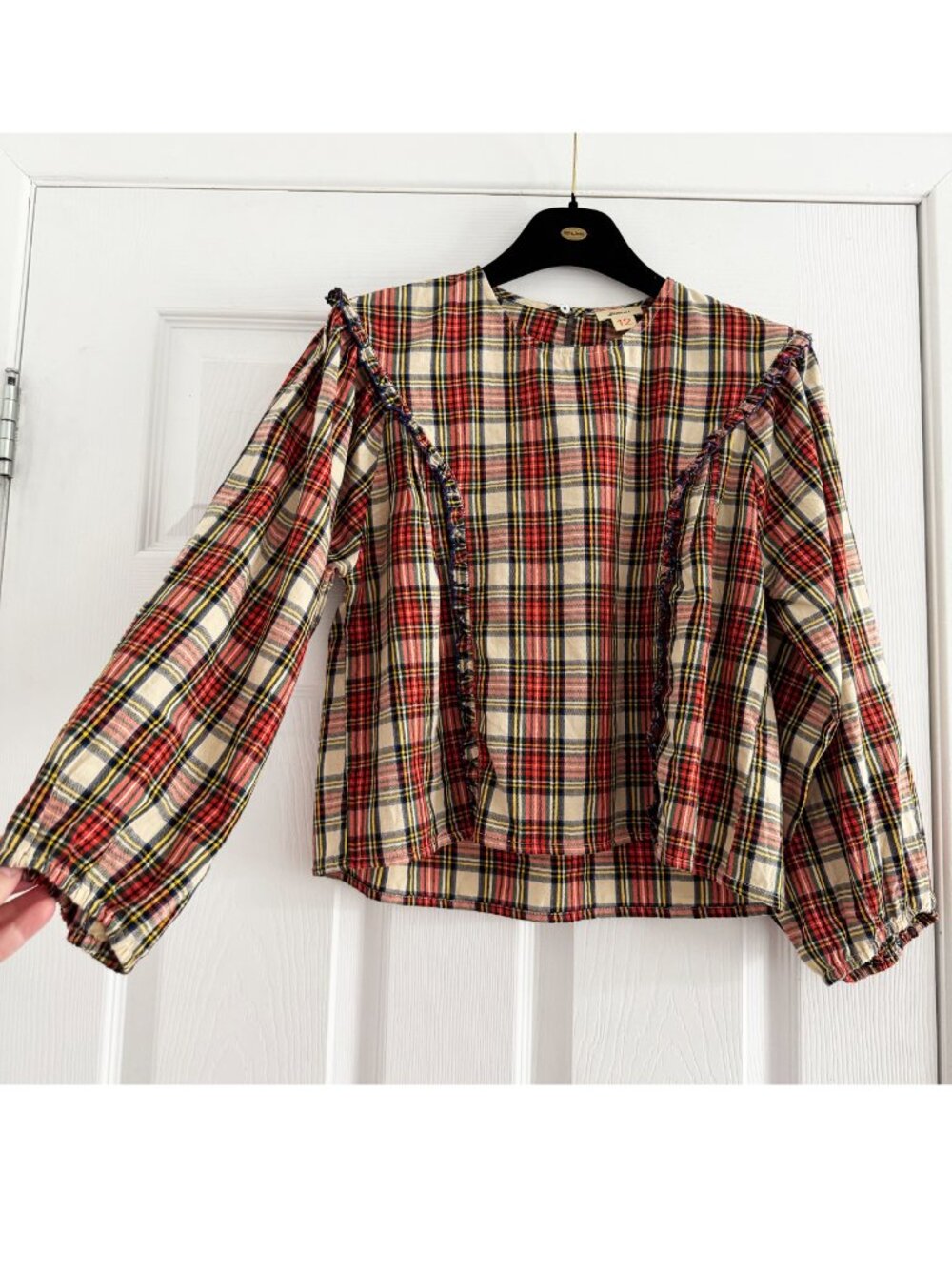 ** KIDS ** Bellerose "Himpi" Red Plaid Shirt with Ruffles, size 12 years